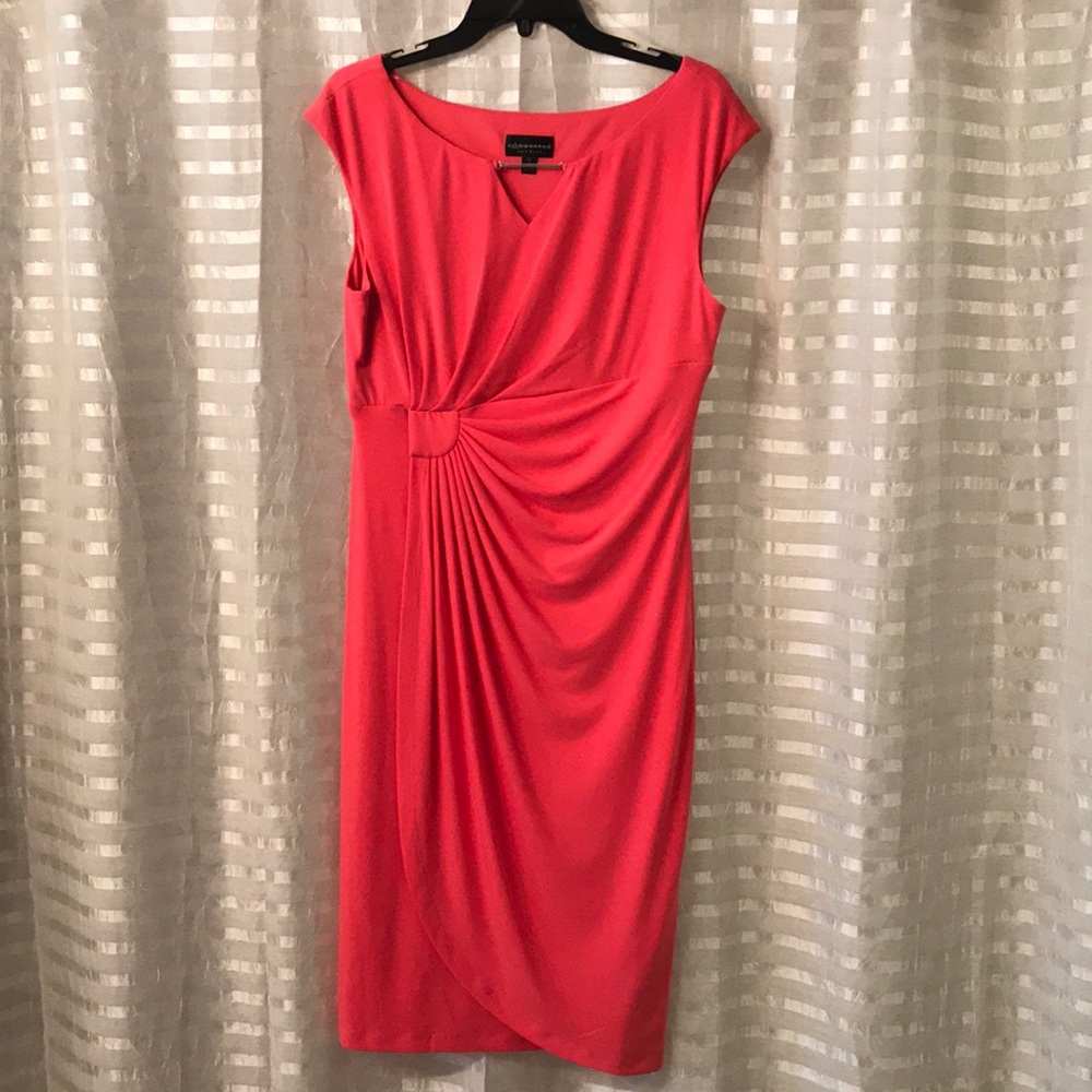 connected apparel Coral Pink Cap-Sleeve Twist-Waist Midi Dress
